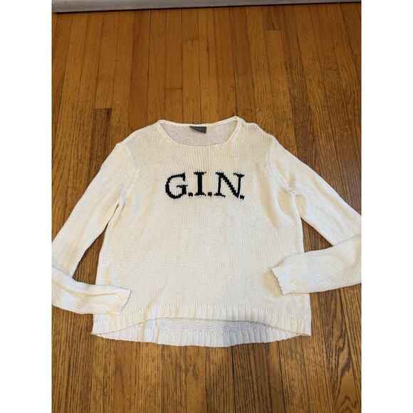 Wooden Ships Sweater Womens M/L Ivory Open Knit G.I.N. Graphic Crewneck Pullover - Picture 1 of 6